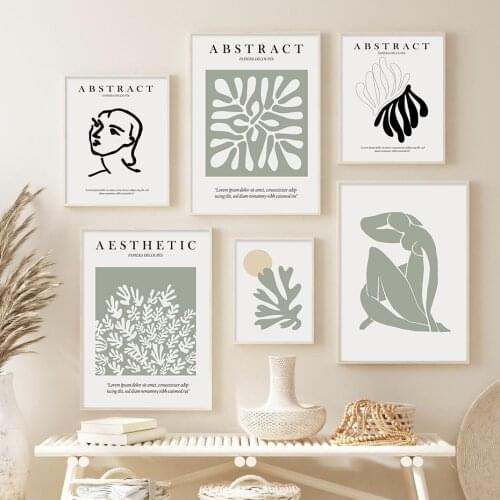 Abstract Henri Matisse Face Line Green Floral Boho Poster Canvas Painting Wall Art Print Picture Living Room Interior Home Decor