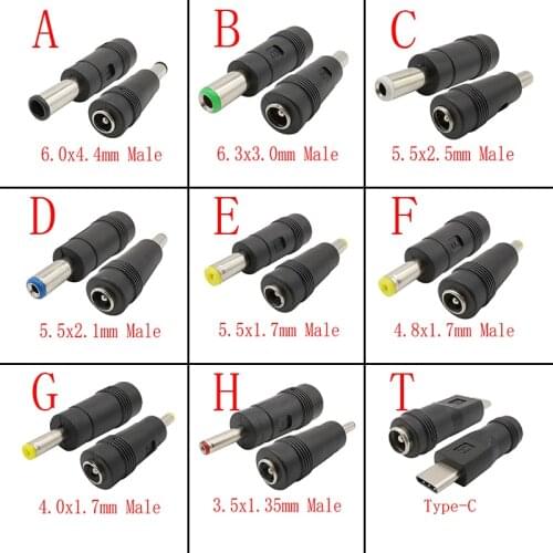 DC Power 5.5x2.1mm Female Jack to DC Male Plug Tips Multi Adapter Connectors Converter for Computer Cable Notebook Laptop