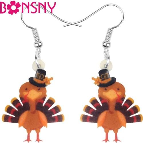 Bonsny Acrylic Thanksgiving Anime Hat Turkey Chicken Earrings Drop Dangle Jewelry For Women Girl Teen Kid Charms Decoration Gift