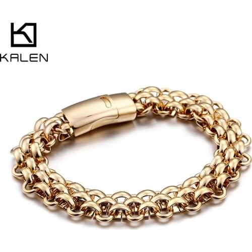 13mm Gold/Silver Color Half Round Link Chain Bracelet For Men Stainless Steel Jewelry