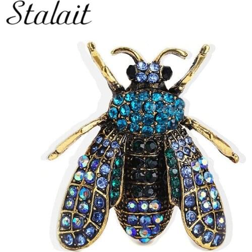 Retro Little Bee Brooches Full Colorful Purple Rhinestones Insect Brooch Corsage For OL Style Girl Gifts For Woman Broch