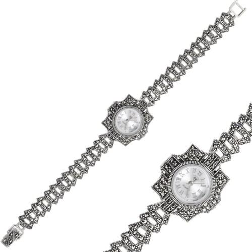 Silver 925 Sterling Marcasite Sleeve Clock