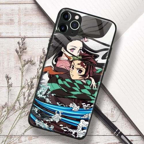 Nezuko Tanjirou Kimetsu no Yaiba anime Soft TPU Glass Phone Case for IPhone SE 6s 7 8 Plus X Xr Xs 11 12 Mini Pro Max Samsung