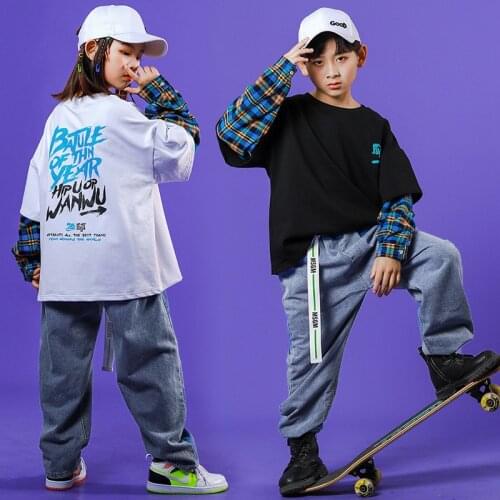 Kids Streetwear Casual Hip Hop 2 Pieces Sets T-shirt Denim Pant Boys Girls Teenage Children Dance Sports Tracksuit Costumes