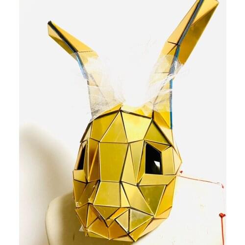 Gold Easter bunny headgear silver rabbit headdress halloween cosplay party mirror glass full face mask