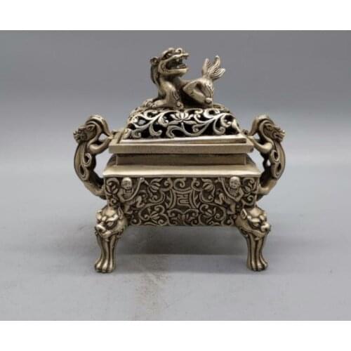 China White copper mythical wild animal Incense burner crafts statue