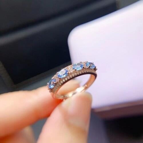 Classic Silver Band Ring with Gemstone 100% Natural Light Blue Topaz Ring for Office Woman 925 Silver Topaz Jewelry3mm*4mm