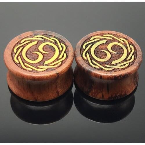 1pair fashion wood ear gauges plug earrings cancer constellation double flare saddle ear tunnel kit 8-20mm body piercing jewelry