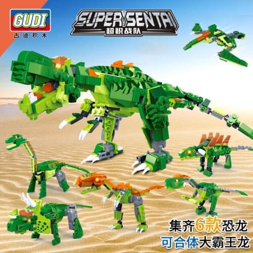 GuDi Compatible Jurassic World Dinosaur Mech Building Blocks Tyrannosaurus Park Kids Toys Dino Ets Car Movie