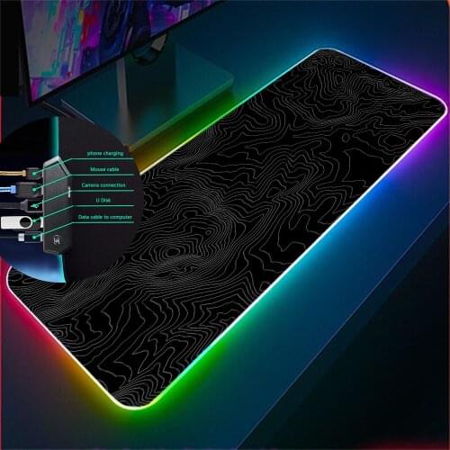 Black Pink Striped Art Mat RGB Mouse Pad Xxl Mini Computer Keyboard Wired Luminous TypeC Interface Four USB Interface Table Mat