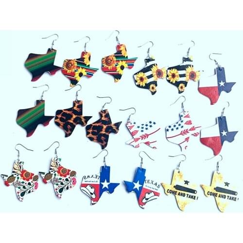 High Quality Leather Earrings Texas State Map Print Teardrop Earrings Country Gifts
