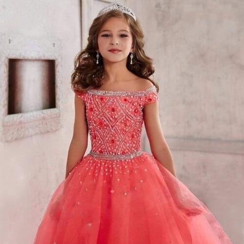 New Flower Girl Dresses Lace Beading Communion Dress Tulle Sashes Straps Ball Gown Girl Party Dress Christmas Party