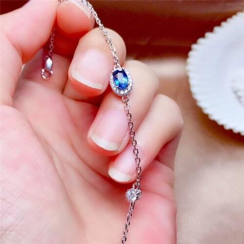LeeChee Natural Sri Lanka Sapphire Bracelet 4*6MM Blue Gemstone Jewelry for Women Anniversary Gift Birthstone Real 925 Silver