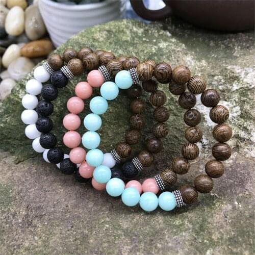 8mm New Natural Wood Beads Bracelets Men Black Ethinc Meditation White Bracelet Women Prayer Jewelry Yoga Bracelet Homme