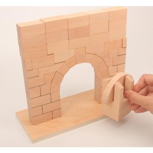 N7ME 1Set Interactive Wooden Roman Arch Bridge Stacking Block Toy Stimulation Blocks Tumble Game Stacking Block Wooden Block