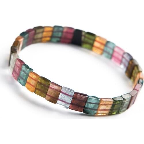Natural Stone Colorful Tourmaline Crystal Clear Beads Woman Bracelet
