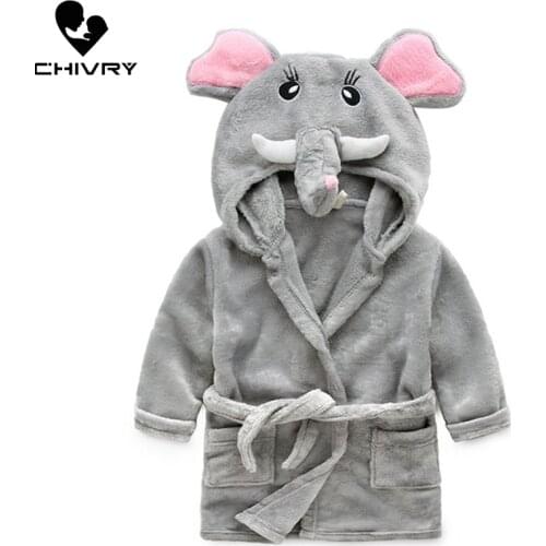 New Autumn Winter Children Hooded Bathrobe Kids Bath Robe Boys Girls Cartoon Animal Flannel Pajamas Kids Long Sleeve Towel Robe
