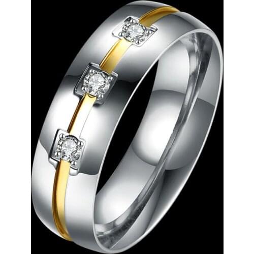Personality and New Fashion Men Titanium Steel Crystal Ring With Gold For Anniversary Festival Charm Jewelry Accessories