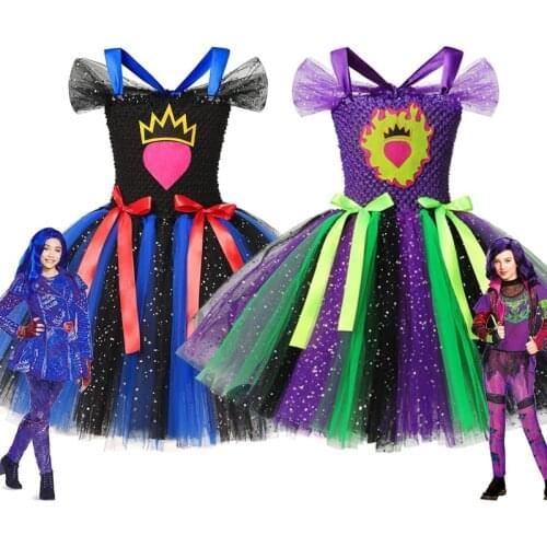 VOGUEON Descendants 3 Girls Tutu Dress Up Children Dresses Uma Audrey Mal Evie Princess Costume Halloween Party Fancy Clothes