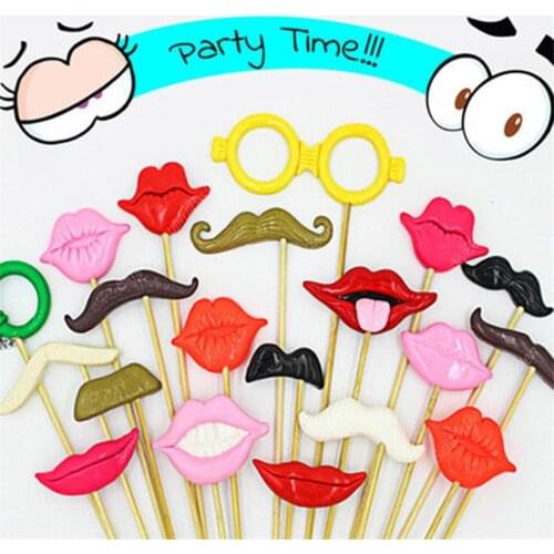 Funny Wedding Photo Props on a Stick Mask Beard Mustache Hat Glasses Lips Photo Booth Posing Props for Party Decoration PAT24