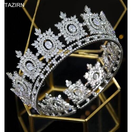 Luxury Tiaras Cubic Zirconia Wedding Crowns Hair Jewelry Round Bridal Headwear Princess Pageant Women Headpieces Best Gifts