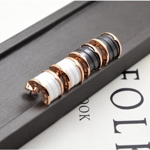 Fashion Wedding Bijoux Black White Ceramic Stud Earrings For Women rose silver gold color concave Ceramic Earrings