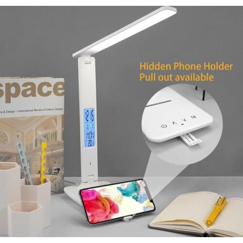 1pcs 10W QI Wireless Charging LED Desk Lamp With Calendar Temperature Alarm Clock Eye Protect Study Business Light Table Lamp