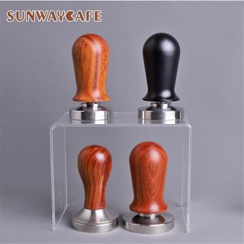 51/53/58mm Wood Coffee Tamper Adjustable Height SUS304 Pressure Powder Hammer Espresso Tamper Flat Base Coffee Accessorie