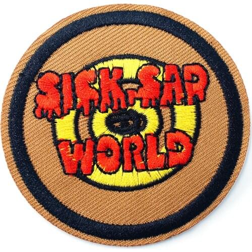 SICK SAD WORLD (Size:6.2x6.2cm) DIY Cloth Patch Embroidered Cute Badges Hippie Iron On Kids Cartoon Patches For Clothes Stickers