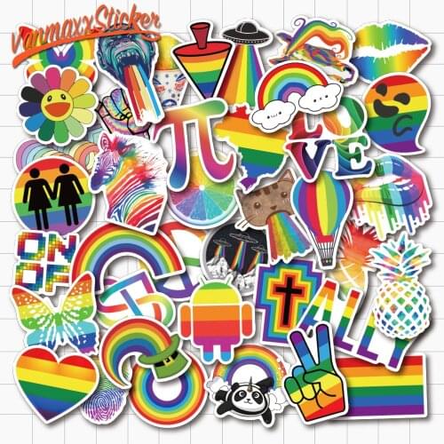 VANMAXX 50 PCS Rainbow Style Stickers Cute Colorful Waterproof PVC Decal for Laptop Helmet Bicycle Luggage Phone Case