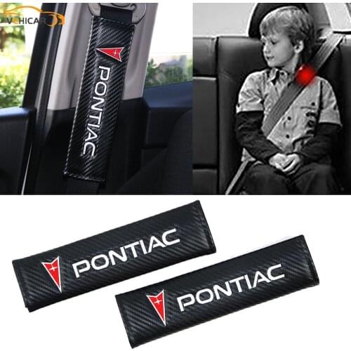 VEHICAR 2PCS Carbon Fiber Car Seat Belt Cover Shoulder Protector Pad Car Accessories PONTIAC Car Logo Knitting DIY Car