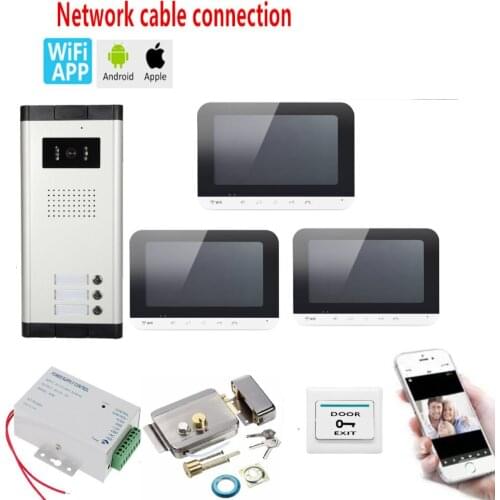 2/3 Apartments Wired wifi Video Intercom System IOS Android APP control for Home 7 Inch Color Video Door Phone Kit