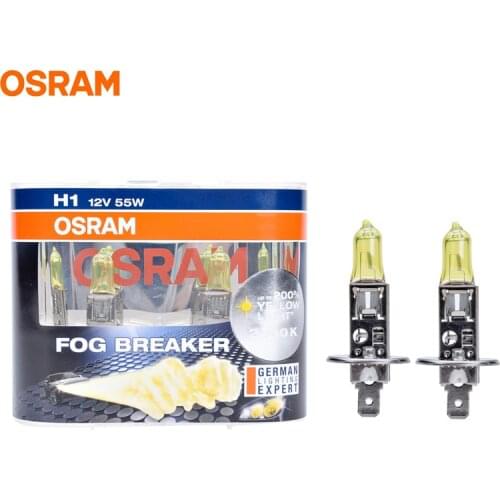 OSRAM H1 12V 55W 2600K 62150FBR Fog Breaker Xenon Yellow 200% Yellow Light 60% More Bright Auto Halogen Lamps OEM Bulbs Pair