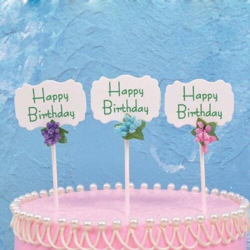 Writeable Blessing Bud Flower Cake Flag Cupcake Toppers Birthday Wedding Party Decorations Cake Topper Happy Birthday Supplies
