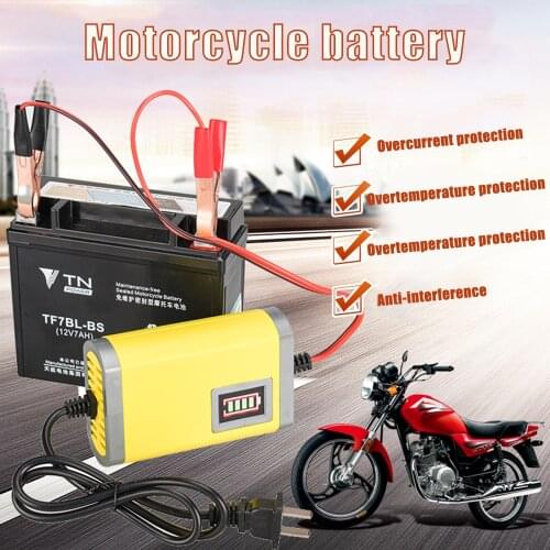 Car Motorcycle Battery Charger 12V 2A Full Automatic Smart Power Charger Maintainer 3 Stages Lead Acid AGM GEL LED Display