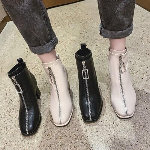 Martin boots womens spring and autumn single boots British style 2020 new wild front zipper thick heel high heel ankle boots