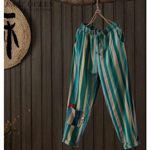 Chinese style linen Palazzo culotttes femme wide leg pants women female loose baggy ladies elegant pants trousers FF767