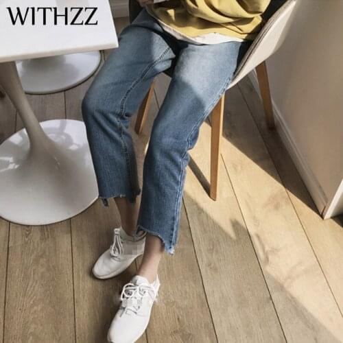 WITHZZ Spring Autumn Womens Plus Size Women Vintage Female Trousers Straight Pants High Waist Ladies Semi-elastic Waist Jeans