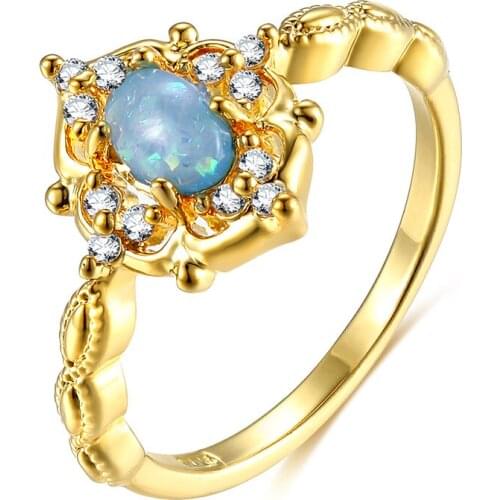 Vintage Rings 925 Silver Jewelry with Opal Zircon Gemstone Gold Color Finger Ring Ornaments for Women Wedding Promise Party