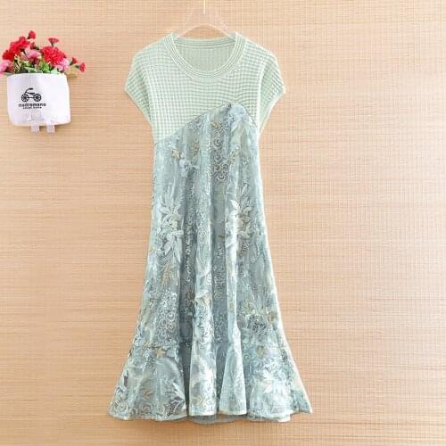 High-end 2020 Summer Women Vintage Midi Dresses Embroidery Elegant Lady Loose Splice Sequins Party Mermaid Dress M-XXL