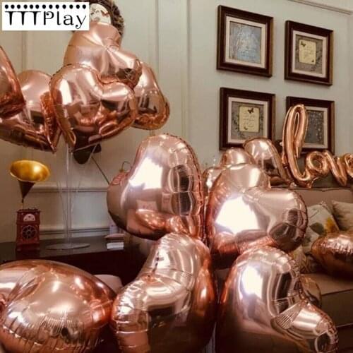 5pcs/lot 18inch Rose Gold Star Heart Foil Balloons Wedding Birthday Party Decor Air Helium Inflatable Globos Bridal Shower Gifts