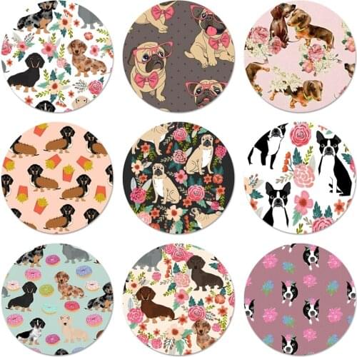 58mm Dachshund Dog Pugs Flower Pattern Badge Brooch Pin Accessories For Clothes Backpack Decoration gift