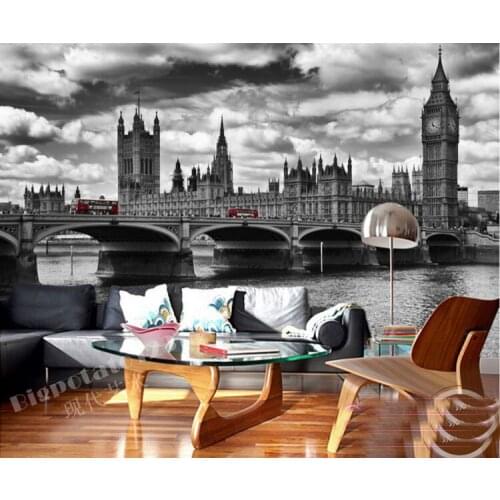 5D Papel Murals England City scenery black&white Big Ben 3d Photo Mural Silk Wallpaper for living room background 3d wall mural