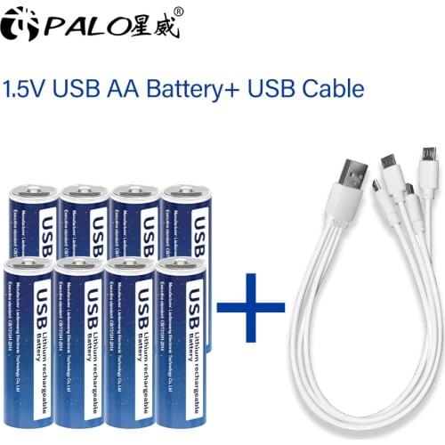 PALO 8Pcs 1.5V USB AA Rechargeable Batteries 2800mWh AA Batteries with USB Cable