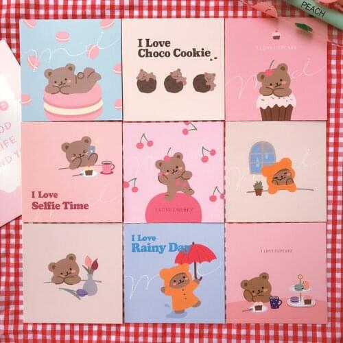 9 Sheets Lovely Biscuit Bear Card Graph Wall Decoration Poster Cartoon Korean Photo Props Decorative Sticker