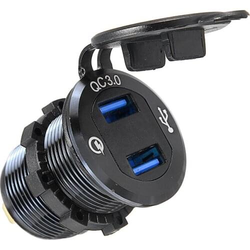 Car Charger QC3.0 Fast Charging Port with Waterproof Cover Dual USB Car Charger Adapter Recessed Auto USB Charger Accessories
