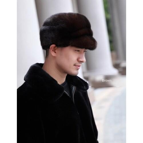Free Shipping New Genuine Mink Fur hat with Visors Real fur cap Mens Real Fur hat Winter 2 colors Wholesale Retail OEM