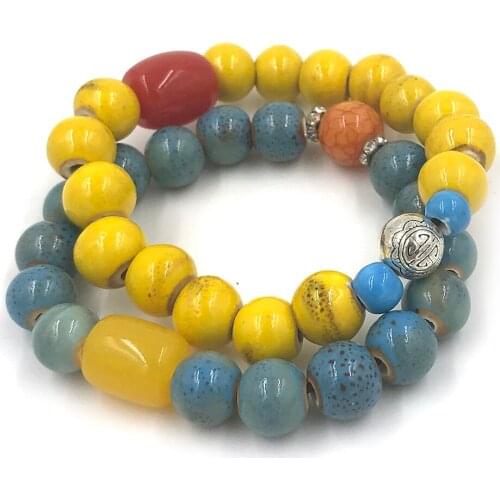 New handmade Ethnic vintage friendship bracelets colorful cube ceramic beaded Bracelets for women
