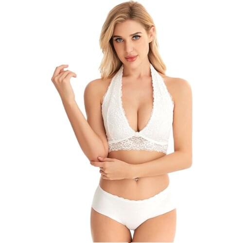 Fashion Lace Halter B Cup Sexy lingerie Wire Free Push Up Underwear for Women Sexy Deep V Bralette Top Womens Bra