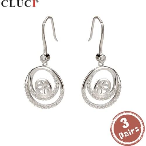 CLUCI 3 pair wholesale 925 Sterling Silver Round Earrings Women Jewelry Pearl Earrings Silver 925 Zircon Drop Earrings SE021SB